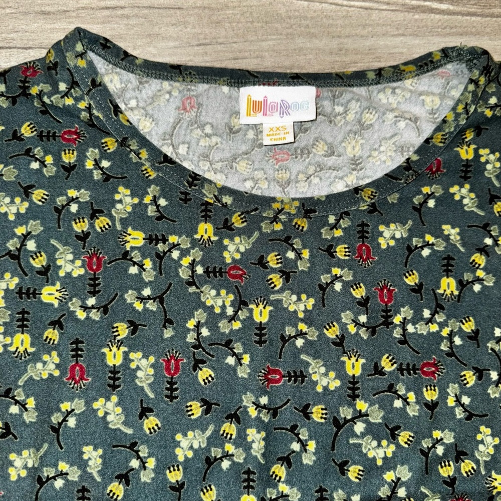 LuLaRoe  Short Sleeve Tee - Green with Yellow and Red Floral